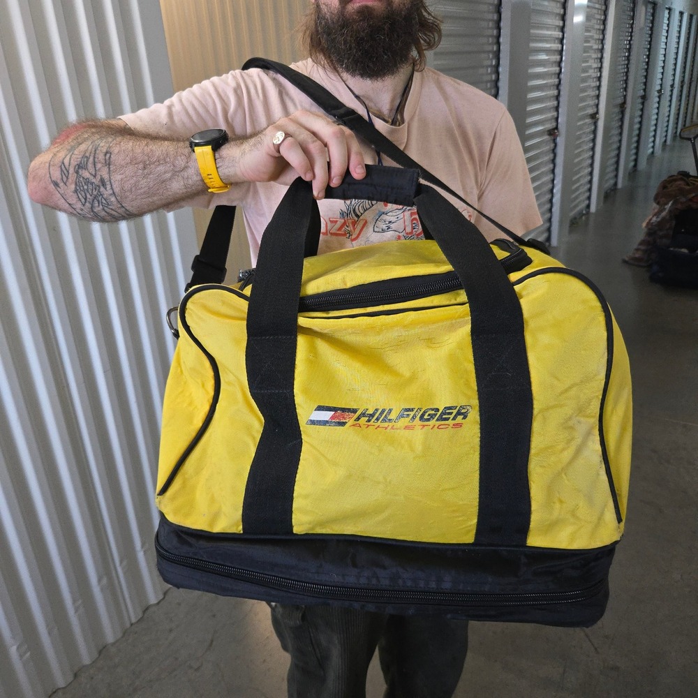 VTG Tommy Hilfiger Athletics Duffle Bag Travel Yellow GYM Carry On Nylon Weekend